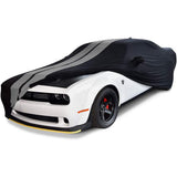 2008-2023 Dodge Challenger Ultraguard Stretch Satin Indoor Car Cover : Sport Series - Black with Gray Stripes