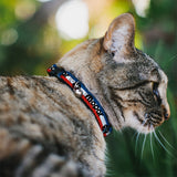 Cat Collar Breakaway with Bell - Chrysler MOPAR Logo Repeat Stripe Blue White Red - NARROW Fits 8.5-12"