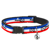 Cat Collar Breakaway with Bell - Chrysler MOPAR Logo Repeat Stripe Blue White Red - NARROW Fits 8.5-12"