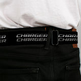 CHARGER Text Seatbelt Belt - CHARGER Double Repeat Black/Gray Webbing