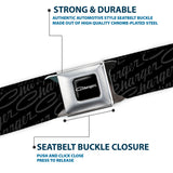 CHARGER Script Emblem Corner Full Color Black Silver Fade White Seatbelt Belt - CHARGER Script Emblem Repeat Black/Grays Webbing