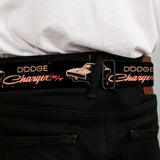 DODGE Text Full Color Black/Tan Seatbelt Belt - DODGE CHARGER R/T Profile Black/Beige/Red Webbing