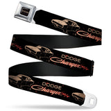 DODGE Text Full Color Black/Tan Seatbelt Belt - DODGE CHARGER R/T Profile Black/Beige/Red Webbing