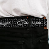 CHALLENGER Script Seatbelt Belt - CHALLENGER Repeat w/Text Black/White Webbing