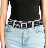 CHALLENGER Script Seatbelt Belt - CHALLENGER Repeat w/Text Black/White Webbing