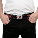 Dodge Challenger R T Emblem Full Color Black White Red Seatbelt Belt - Dodge Challenger R/T Emblem/Carbon Fiber Stripe Grays/Black/Red Webbing