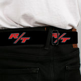 Dodge Challenger R T Emblem Full Color Black White Red Seatbelt Belt - Dodge Challenger R/T Emblem Repeat Black/Blue/White/Red Webbing