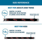Dodge Challenger R T Emblem Full Color Black White Red Seatbelt Belt - Dodge Challenger R/T Emblem Repeat Black/Blue/White/Red Webbing