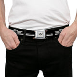 DODGE GARAGE Emblem Full Color Light Gray Black Seatbelt Belt - DODGE GARAGE Emblem Stripe Black/White Webbing