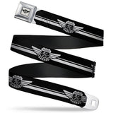 DODGE GARAGE Emblem Full Color Light Gray Black Seatbelt Belt - DODGE GARAGE Emblem Stripe Black/White Webbing