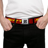 Dodge Hellcat Logo Full Color Black White Seatbelt Belt - Dodge SRT/Hellcat Logo Burgundy/Yellow Webbing