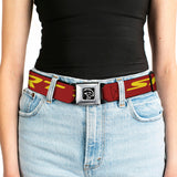 Dodge Hellcat Logo Full Color Black White Seatbelt Belt - Dodge SRT/Hellcat Logo Burgundy/Yellow Webbing