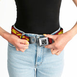 Dodge Hellcat Logo Full Color Black White Seatbelt Belt - Dodge SRT/Hellcat Logo Burgundy/Yellow Webbing