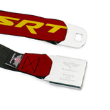 Dodge Hellcat Logo Full Color Black White Seatbelt Belt - Dodge SRT/Hellcat Logo Burgundy/Yellow Webbing
