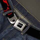 SRT Logo Full Color Black White Seatbelt Belt - Dodge SRT Hellcat Logo CLOSE-UP Black/Red Webbing
