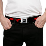 SRT Logo Full Color Black White Seatbelt Belt - Dodge SRT Hellcat Logo CLOSE-UP Black/Red Webbing