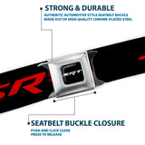SRT Logo Full Color Black White Seatbelt Belt - Dodge SRT Hellcat Logo CLOSE-UP Black/Red Webbing