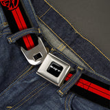 SRT Logo Full Color Black White Seatbelt Belt - Dodge Hellcat Stripe Logo Black/Red Webbing