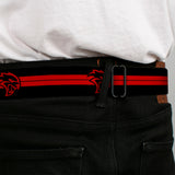 SRT Logo Full Color Black White Seatbelt Belt - Dodge Hellcat Stripe Logo Black/Red Webbing