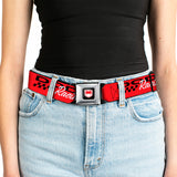 Dodge Viper Logo Full Color Black/White/Red Seatbelt Belt - DODGE RACING Text Checker Red/Black/White Webbing
