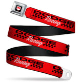 Dodge Viper Logo Full Color Black/White/Red Seatbelt Belt - DODGE RACING Text Checker Red/Black/White Webbing