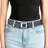 MOPAR Logo Full Color Black Blue White Seatbelt Belt - Charcoal Webbing