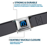 MOPAR Logo Full Color Black Blue White Seatbelt Belt - Charcoal Webbing