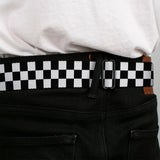 MOPAR Logo Full Color Black/Blue/White Seatbelt Belt - Checker Black/White Webbing
