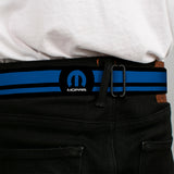 MOPAR Logo Full Color Black Blue White Seatbelt Belt - MOPAR Logo/Stripe Black/Blue Webbing