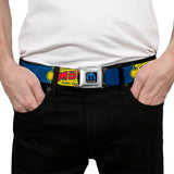 MOPAR Logo Full Color Black/Blue/White Seatbelt Belt - MOPAR 1937-1947 Logo-USE CHRYSLER ENGINEERED MOPAR PARTS AND ACCESSORIES Blue/Yellow/Red Webbing
