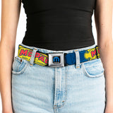 MOPAR Logo Full Color Black/Blue/White Seatbelt Belt - MOPAR 1937-1947 Logo-USE CHRYSLER ENGINEERED MOPAR PARTS AND ACCESSORIES Blue/Yellow/Red Webbing