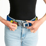 MOPAR Logo Full Color Black/Blue/White Seatbelt Belt - MOPAR 1937-1947 Logo-USE CHRYSLER ENGINEERED MOPAR PARTS AND ACCESSORIES Blue/Yellow/Red Webbing