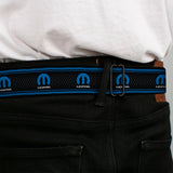 MOPAR Logo Full Color Black Blue White Seatbelt Belt - MOPAR Logo/Stripe/Grill Black/Grays/Blues Webbing
