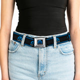 MOPAR Logo Full Color Black Blue White Seatbelt Belt - MOPAR Logo/Stripe/Grill Black/Grays/Blues Webbing