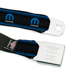 MOPAR Logo Full Color Black Blue White Seatbelt Belt - MOPAR Logo/Stripe/Grill Black/Grays/Blues Webbing