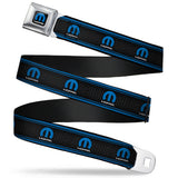 MOPAR Logo Full Color Black Blue White Seatbelt Belt - MOPAR Logo/Stripe/Grill Black/Grays/Blues Webbing