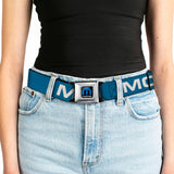 MOPAR Logo Full Color Black/Blue/White Seatbelt Belt - MOPAR Text Blue/White Webbing