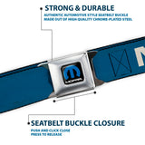 MOPAR Logo Full Color Black/Blue/White Seatbelt Belt - MOPAR Text Blue/White Webbing