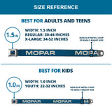 MOPAR Logo Full Color Black/Blue/White Seatbelt Belt - MOPAR Text Blue/White Webbing