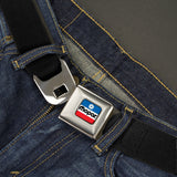 MOPAR Chrysler Logo Full Color White/Blue/Red/Black Seatbelt Belt - Black Webbing