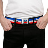 MOPAR Chrysler Logo Full Color White/Blue/Red/Black Seatbelt Belt - MOPAR Logo/Stripe Blue/White/Red Webbing
