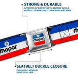 MOPAR Chrysler Logo Full Color White/Blue/Red/Black Seatbelt Belt - MOPAR Logo/Stripe Blue/White/Red Webbing