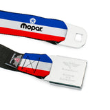 MOPAR Chrysler Logo Full Color White/Blue/Red/Black Seatbelt Belt - MOPAR Logo/Stripe Blue/White/Red Webbing