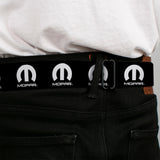 MOPAR Logo Full Color Black/White Seatbelt Belt - MOPAR Logo Repeat Black/White Webbing
