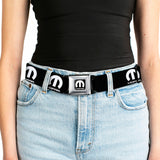 MOPAR Logo Full Color Black/White Seatbelt Belt - MOPAR Logo Repeat Black/White Webbing