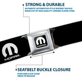 MOPAR Logo Full Color Black/White Seatbelt Belt - MOPAR Logo Repeat Black/White Webbing