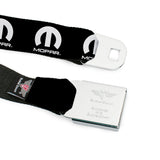 MOPAR Logo Full Color Black/White Seatbelt Belt - MOPAR Logo Repeat Black/White Webbing