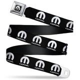 MOPAR Logo Full Color Black/White Seatbelt Belt - MOPAR Logo Repeat Black/White Webbing