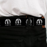 MOPAR Logo Full Color Black/White Seatbelt Belt - MOPAR Logo Repeat Black/Silver Gradient Webbing