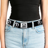 MOPAR Logo Full Color Black/White Seatbelt Belt - MOPAR Logo Repeat Black/Silver Gradient Webbing